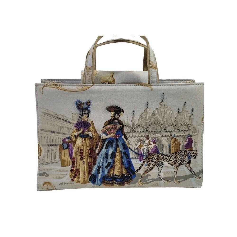 Vintage Women's Beaded Embroidered European Scenery Opera Purse Medium Tote